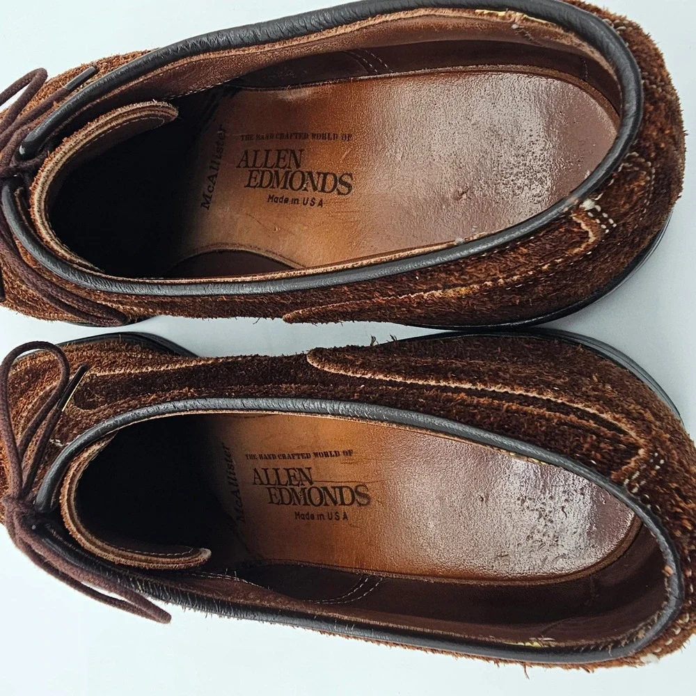 Allen Edmonds McAllister Wingtip Shoes Mens 10 B Brown Suede Brogue Handmade USA